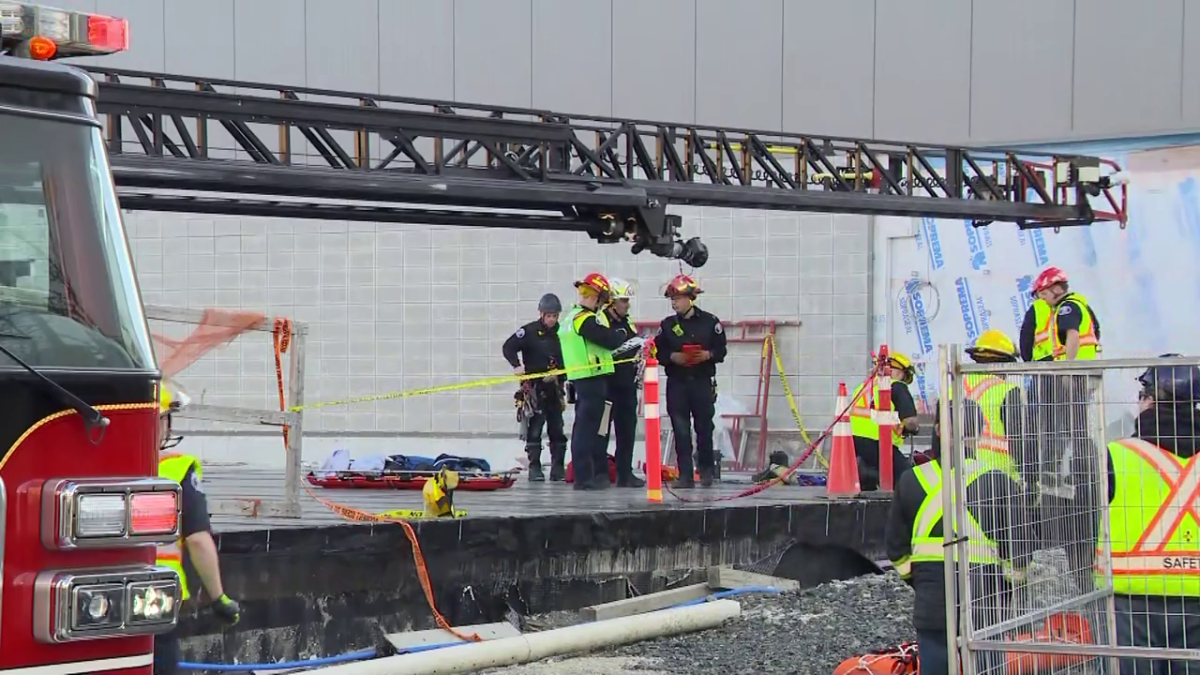 A worker fell down a hole at a Langley construction site on Monday.