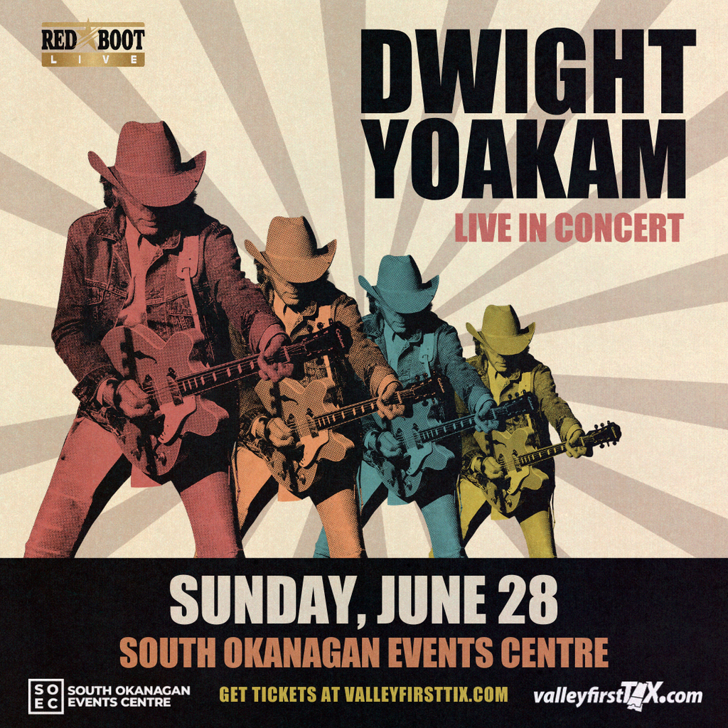 With over 25 million albums sold worldwide, 21 nominations and multiple GRAMMY wins, Dwight Yoakam will bring his legendary country music sound to the South Okanagan Events Centre (SOEC) in Penticton on Sunday, June 28, 2026. Dwight Yoakam is a legendary artist whose influence has reshaped the landscape of country music and beyond. With over 25 million albums sold worldwide, he is a 21-time GRAMMY® nominee and multiple GRAMMY® Award winner. His catalog includes 12 gold albums and 9 platinum or multi-platinum releases, with five topping the Billboard Country Albums chart and 14 landing in the Top 10. Nearly 40 of his singles have charted on Billboard, including 14 Top 10 hits. Yoakam is a multifaceted artist, seamlessly blending his musical talents with a robust acting career. He has appeared in over 40 feature films, including notable roles in Sling Blade (1996) and Panic Room (2002). He later reunited with Billy Bob Thornton for David E. Kelley’s Amazon series Goliath. Yoakam portrayed Warden Burns in Steven Soderbergh’s Logan Lucky (2017) alongside Channing Tatum and Daniel Craig and took on the role of Howard Polk in Clint Eastwood’s Cry Macho (2021). Throughout his career, he has demonstrated his acting range alongside acclaimed actors such as Jodie Foster, Tommy Lee Jones, Jared Leto, Forest Whitaker, and Matthew McConaughey. Whether on stage, in the studio, or on screen, Yoakam continues to evolve as one of the most compelling and culturally significant artists of our time. Tickets to the Penticton date will go on sale Friday, March 27, 2026 at 10:00 AM PT and can be purchased in person at the Valley First Box Office at the SOEC or online at ValleyFirstTix.com.