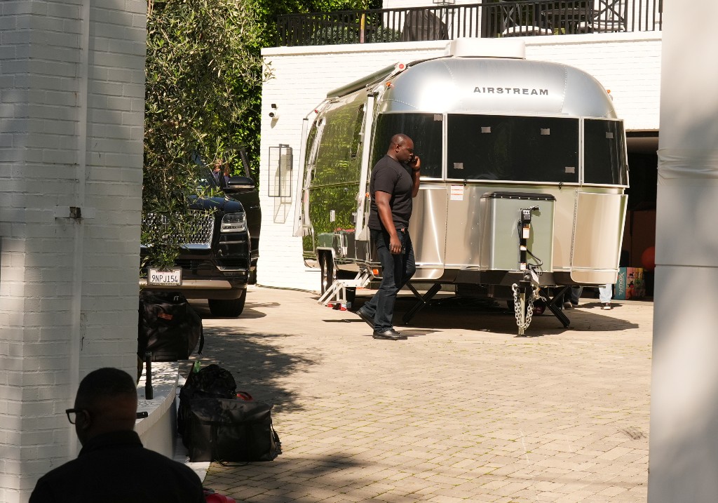 An Airstream is parked in the driveway to Rihanna's residence on Monday, March 9, 2026, in Beverly Hills, Calif.
