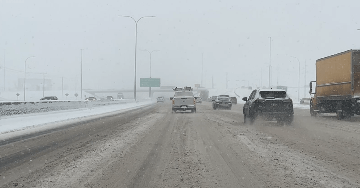 A mid-March snowfall is creating winter driving conditions in Calgary. 