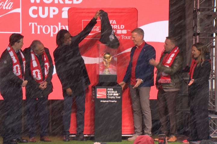 Soccer fans in Calgary endure snow, cold for chance to see FIFA World Cup trophy