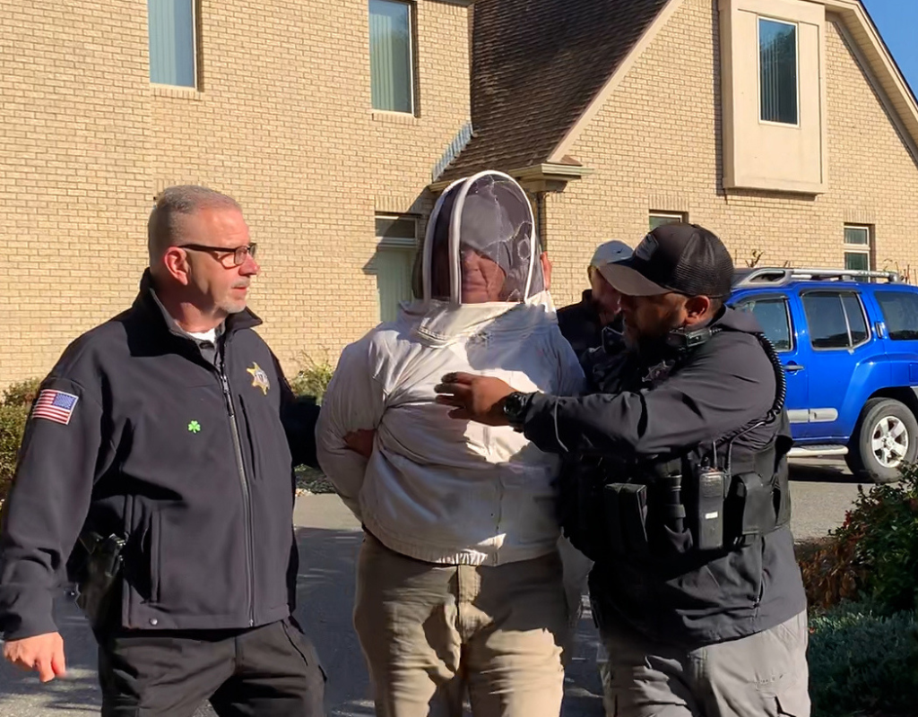 Rebecca Woods, 59, was found guilty of four counts of simple Assault and Battery and two counts of reckless assault after she unleashed bees on police officers in October 2022.