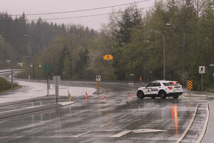Fiery crash on Barnet Highway between Port Moody and Burnaby