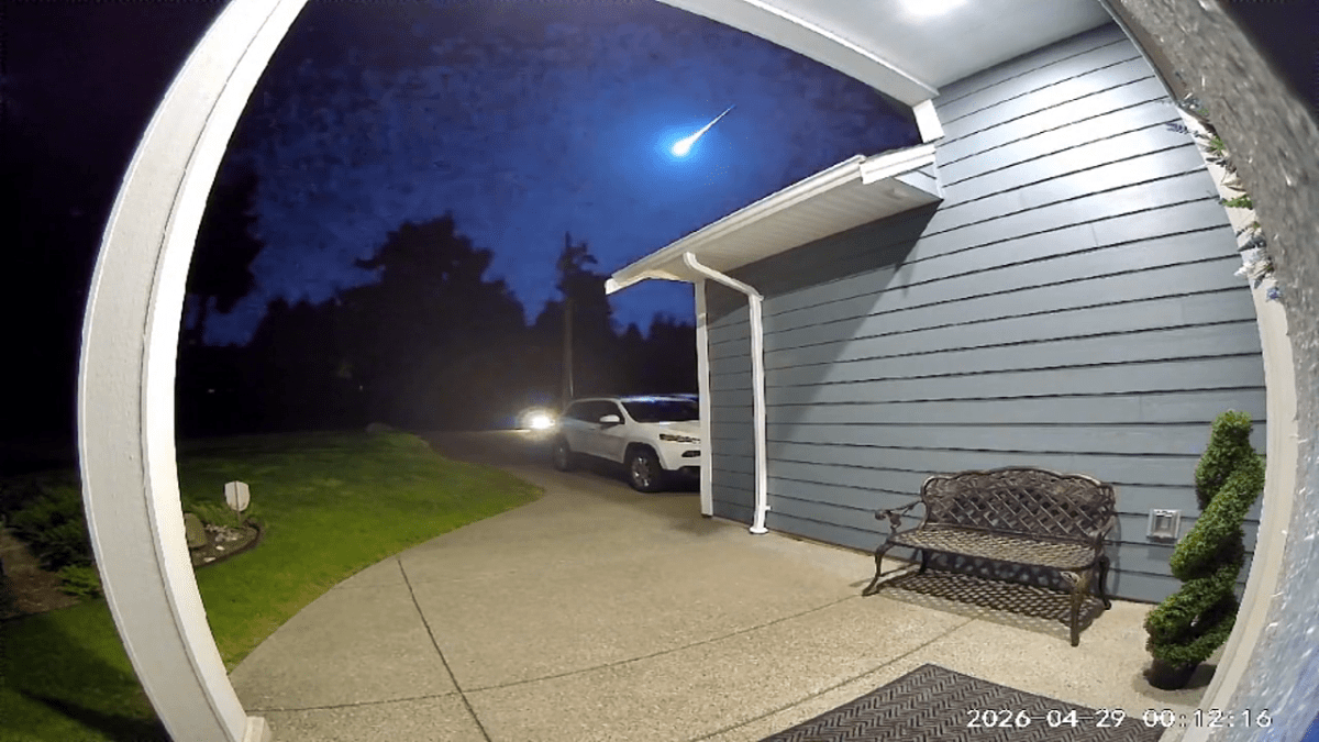 The meteor was captured on a door security camera. 