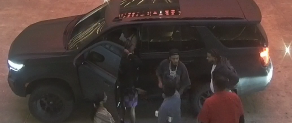 A group of men in front of a Chevrolet Tahoe SUV parked outside the Seminole Hard Rock Hotel & Casino, where rapper Offset was shot. FBI on on Monday, April 6, 2026.