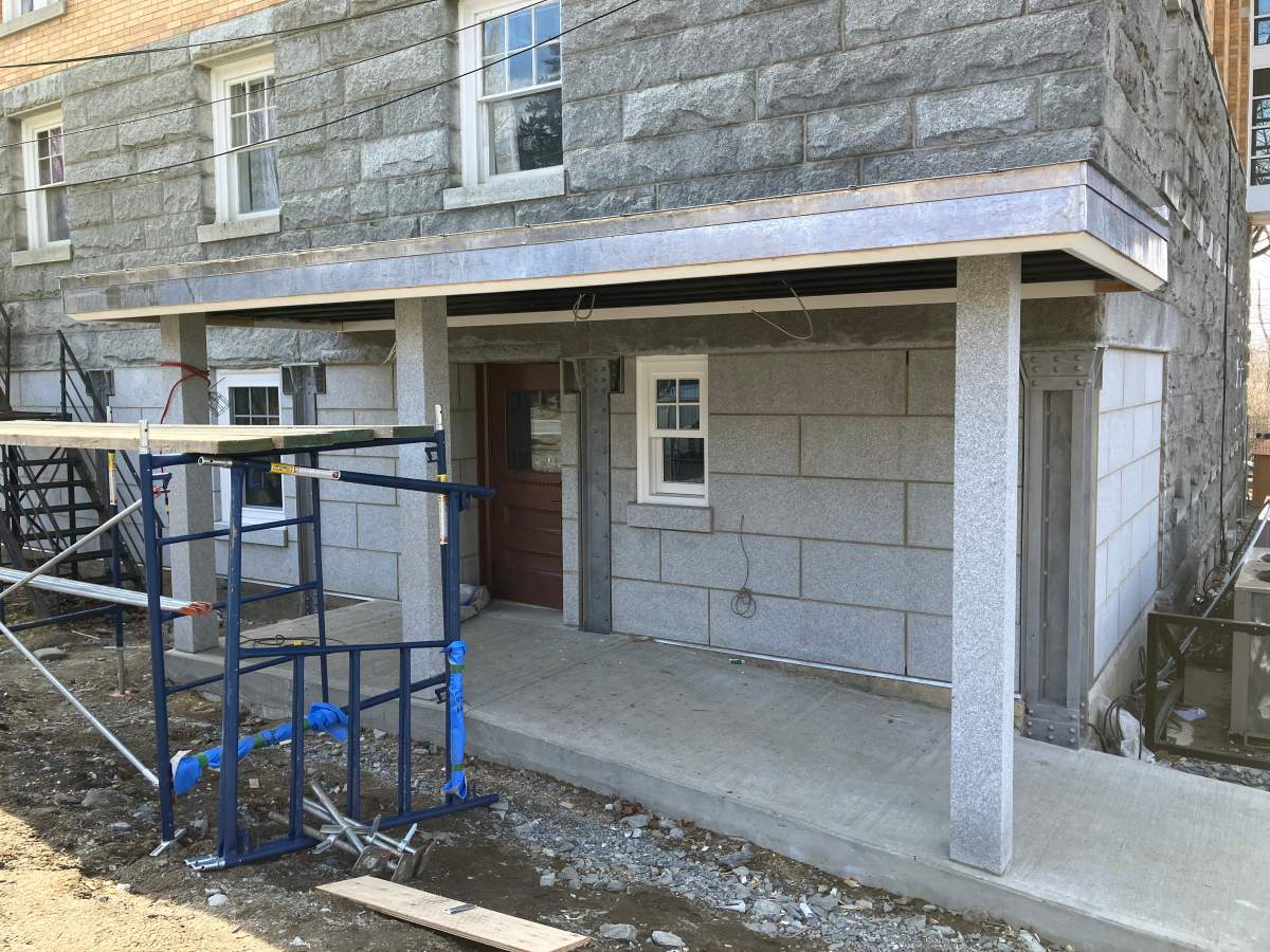 A historic Canada-U.S. border library is nearing completion of a new Canadian entrance after access changes restricted how Canadians enter the building.