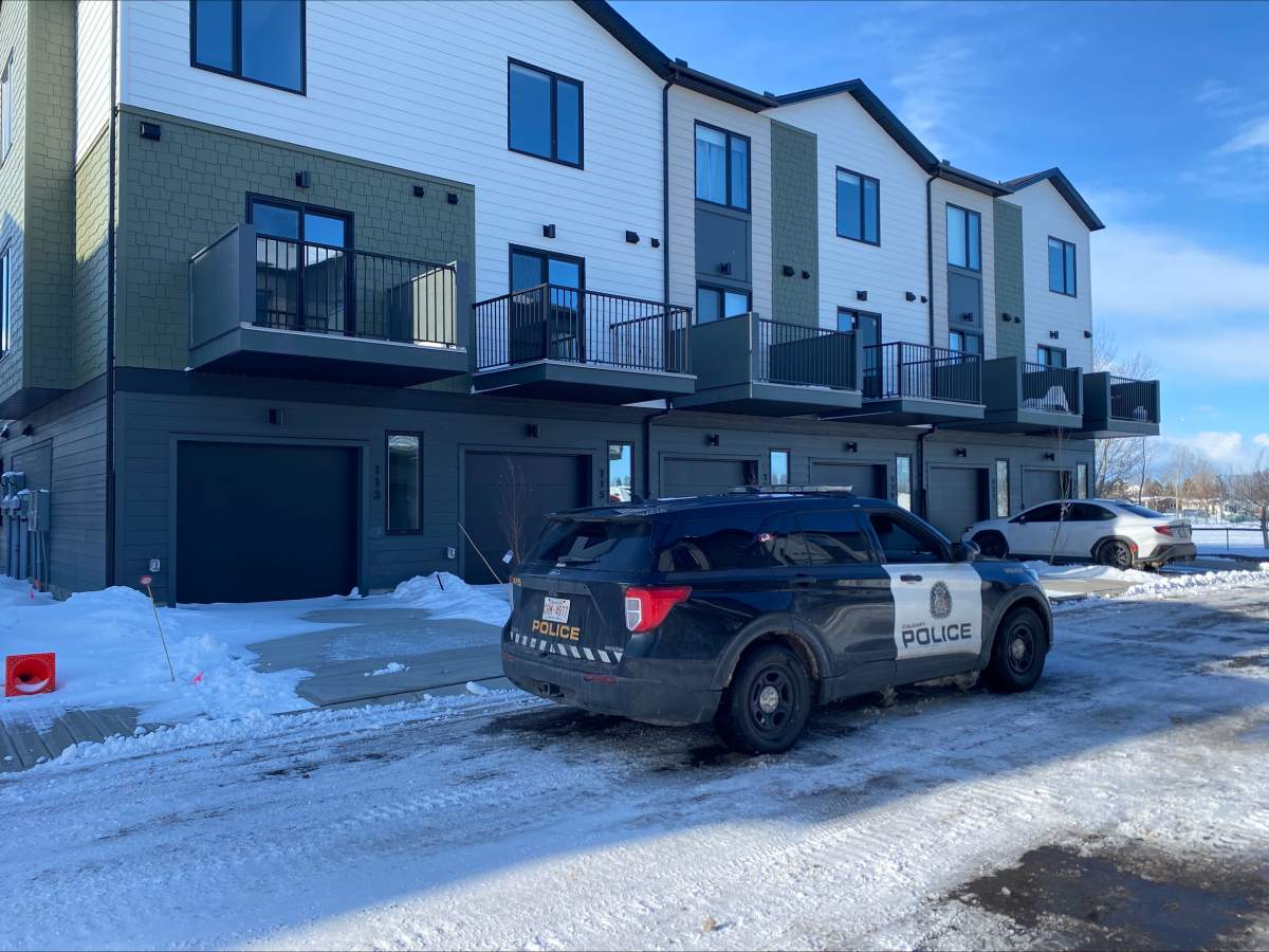 Calgary police say the victim of an early Friday morning shooting at this townhouse complex on Ellisborough Park Southeast appears to have been targeted.
