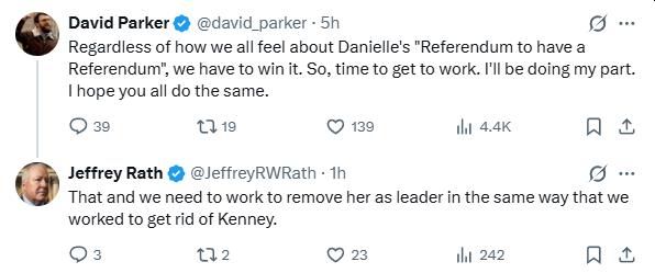 Tweets by Alberta separatists David Parker and Jeff Rath on May 22, 2026.