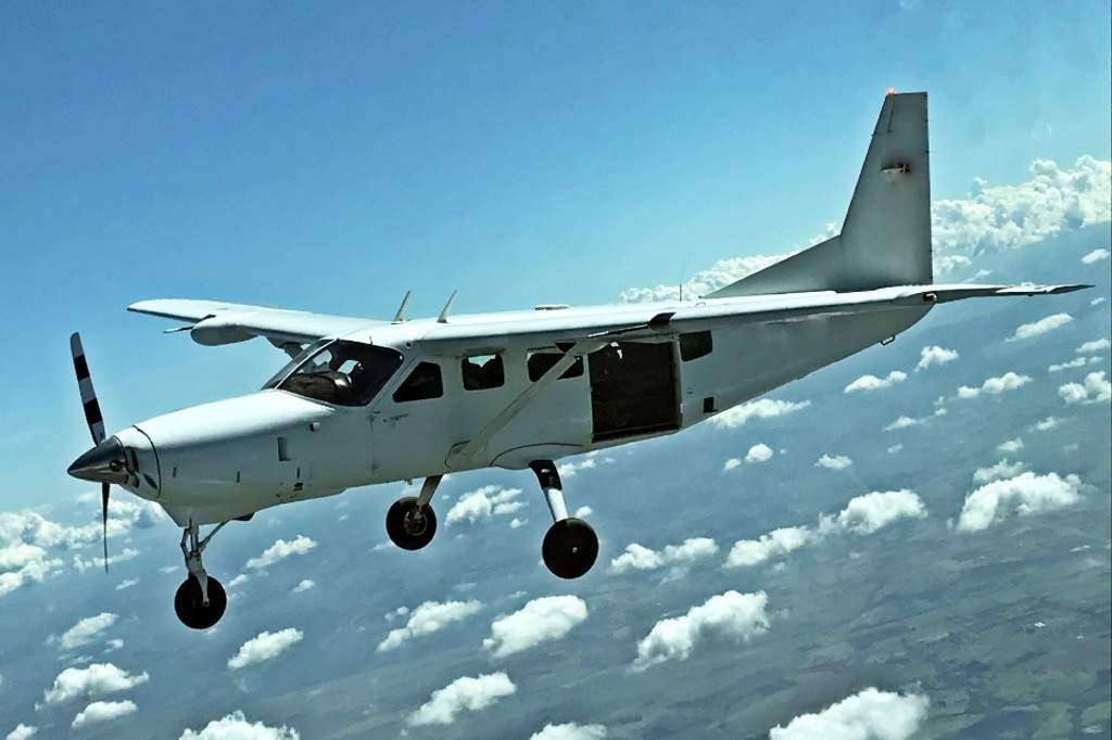 A file photo of a skydive airplane flying.