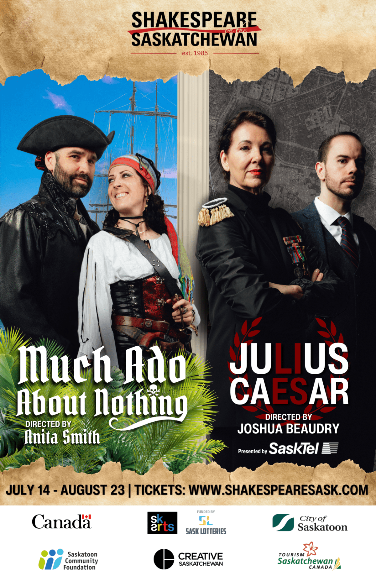 Shakespeare on the Saskatchewan’s 41st season, featuring Much Ado About Nothing and Julius Caesar – proudly supported by Global Saskatoon - image