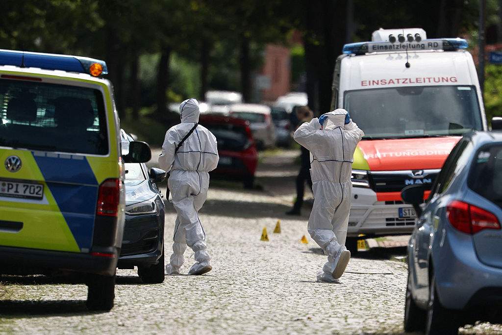 Forensic Police officers work near the scene where five people were killed in a shooting in Stade, northern Germany, a city some 50 kilometres west of Hamburg, on June 29, 2026.