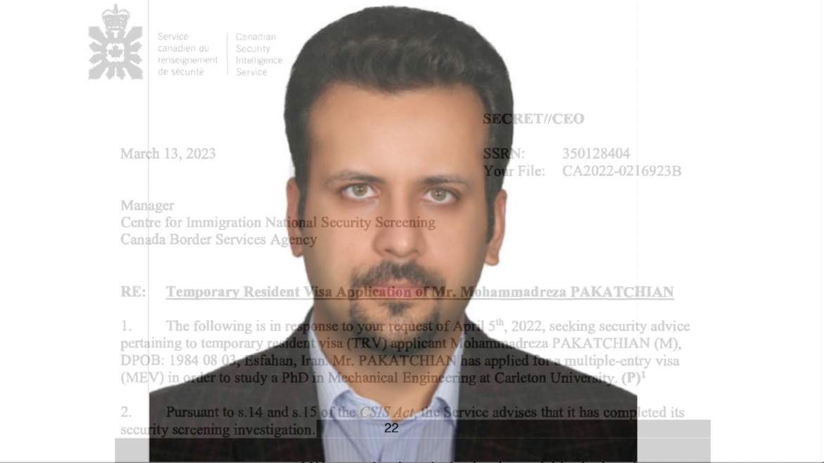 Mohammadreza Pakatchian is pursuing studies at Carleton University that Canadian official say will help Iran’s mass weapons programs.