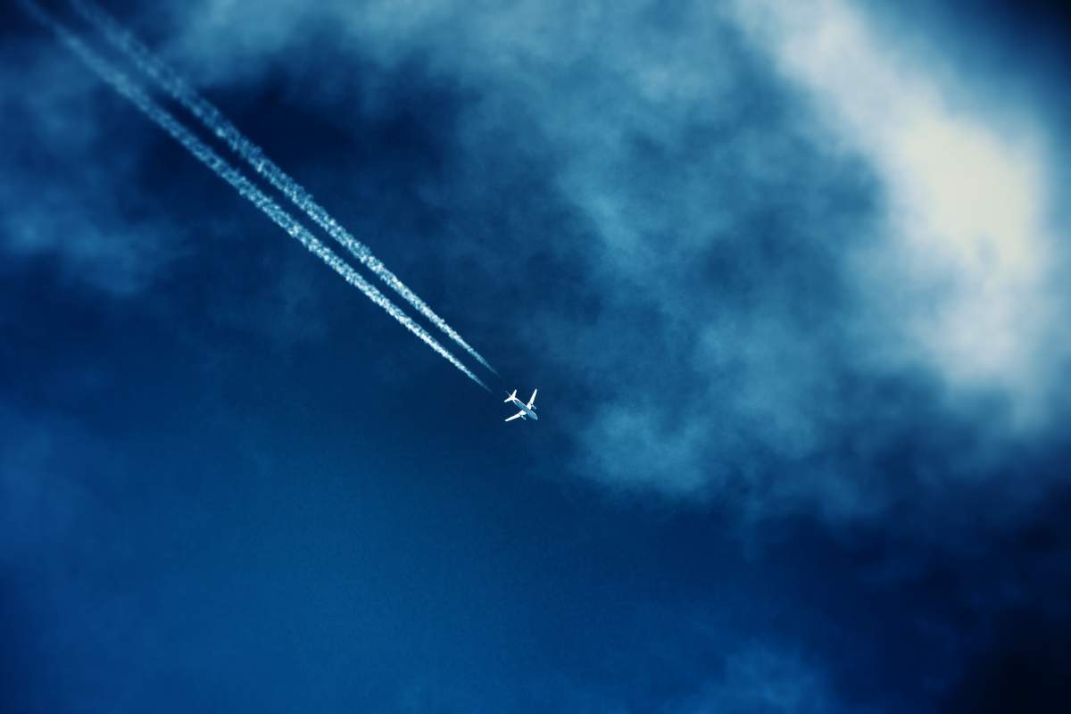 Aerial ski in the clouds in the sky