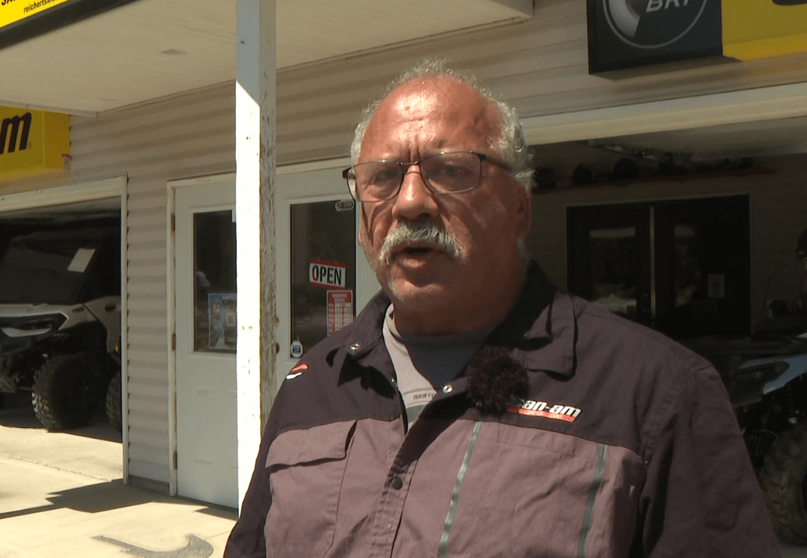 Tom Reichert, Reichert Sales & Service Ltd explaing how the decision to not repair the trail full will impact his buisness,
