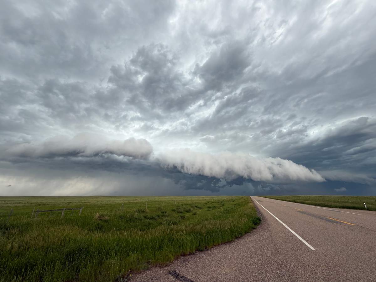 A severe thunderstorm near Rolling Hills, Alta., where a tornado warning was issued on Tuesday, June 16, 2026. 