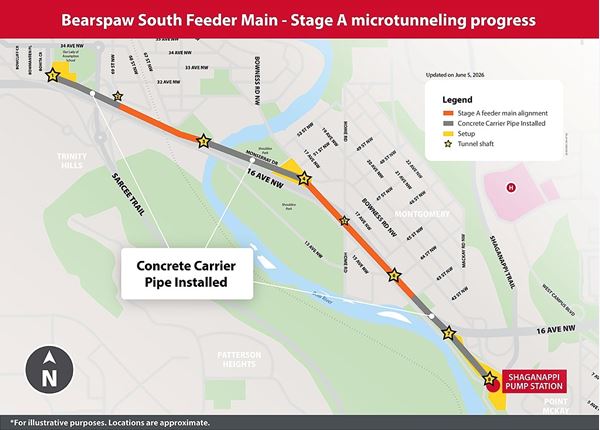 A map, showing where the new "concrete carrier pipe" is being installed, prior to the installation of the new steel feeder main.