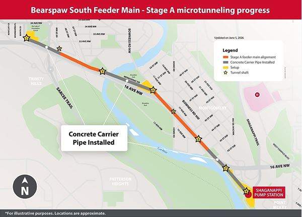 A map, showing where the new "concrete carrier pipe" is being installed, prior to the installation of the new steel feeder main.