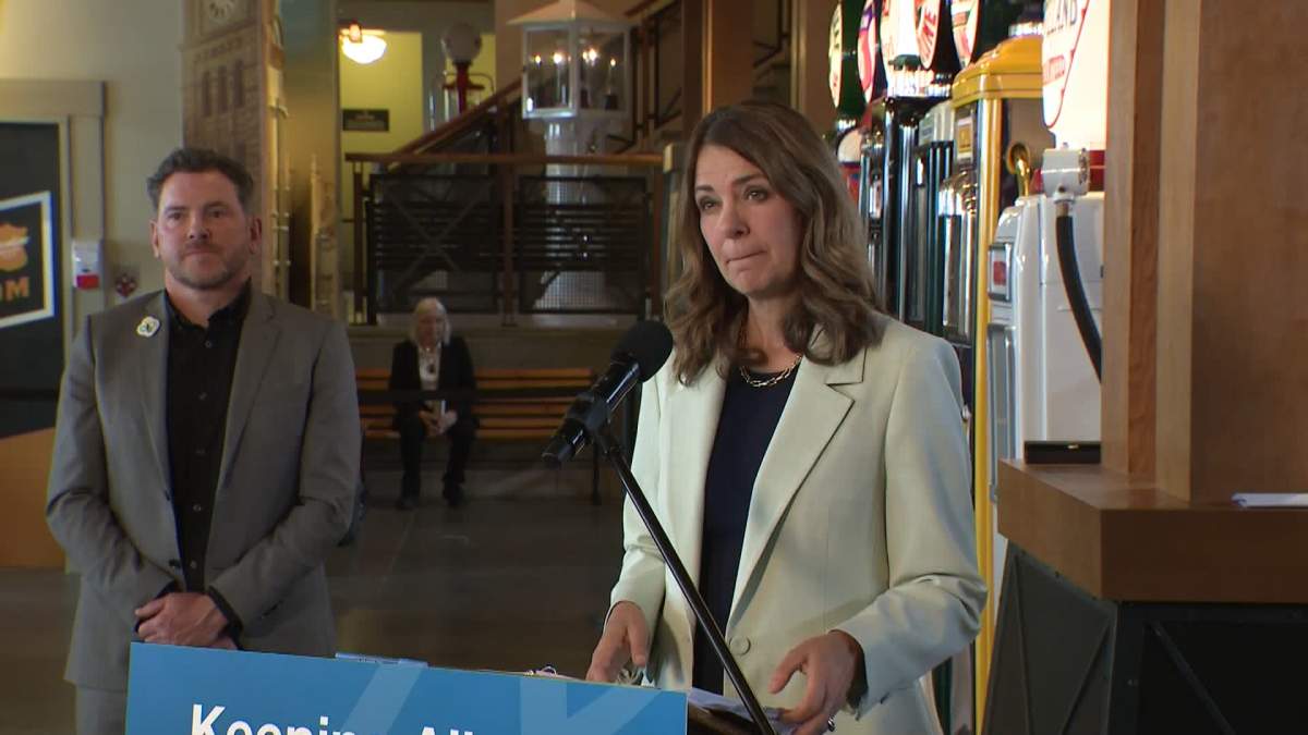 Premier Danielle Smith made the announcement about the $100 payouts to nearly 3.4 million Albertans during a press conference in Calgary on Wednesday