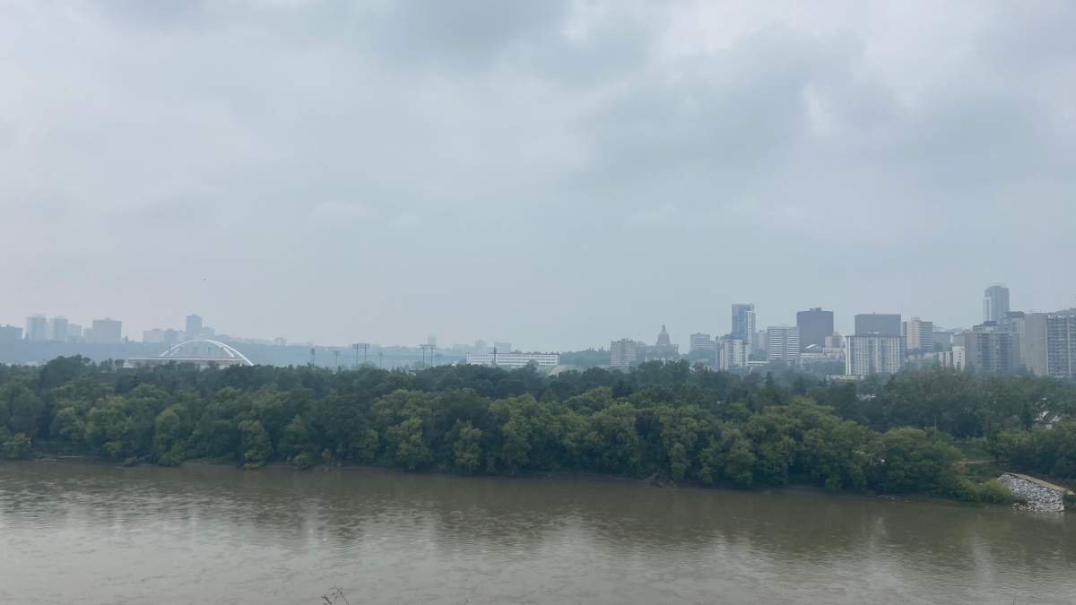 Wildfire smoke over downtown Edmonton and the North Saskatchewan River valley onMonday, July 20, 2026