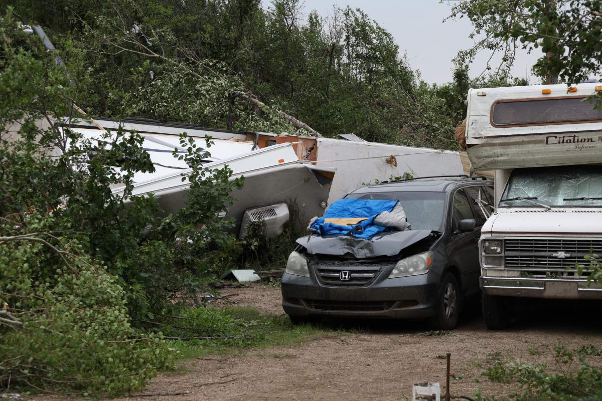 Photos provided to Global News of the damage inside Dillberry Lake campground show significant damage to many trailers and RVs with some being completely destroyed.