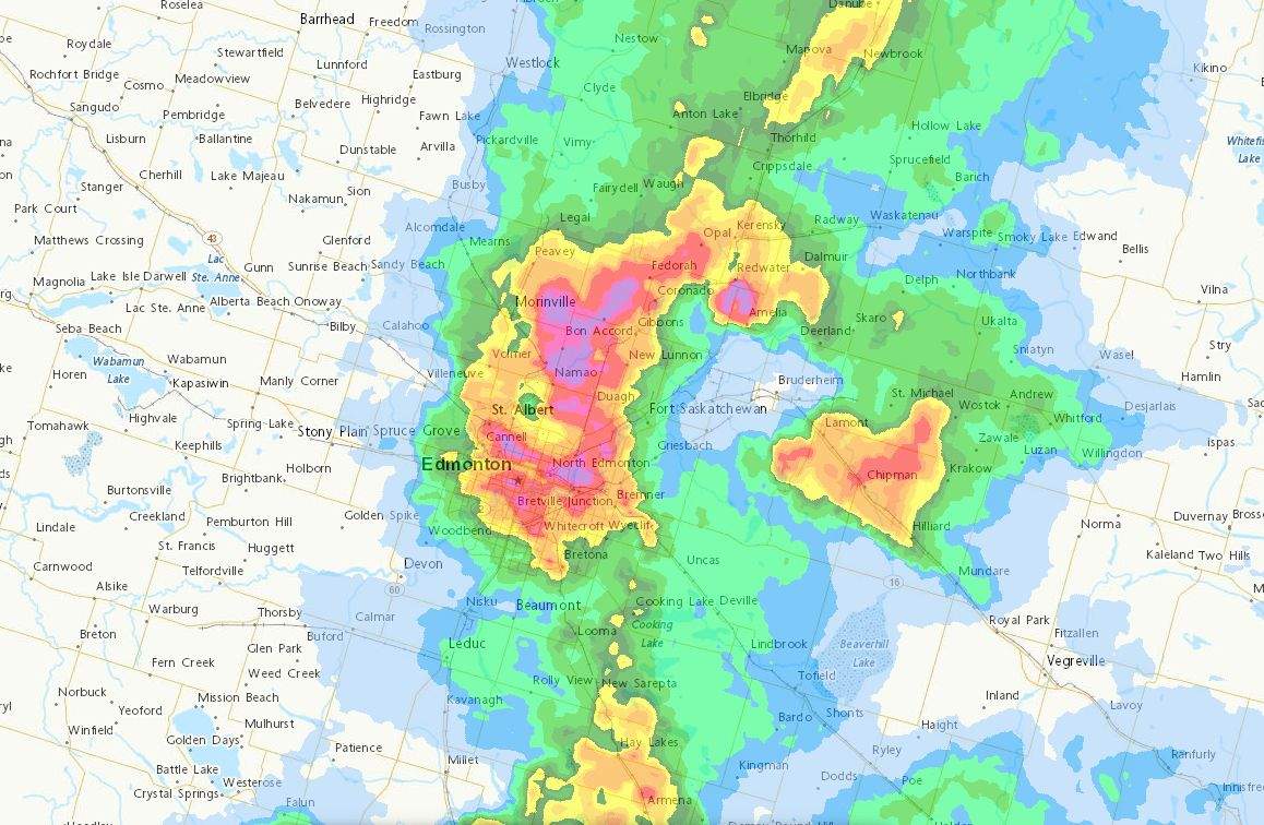 A large thunderstorm swept over the Edmonton region and central Alberta on Saturday, July 25, 2026.