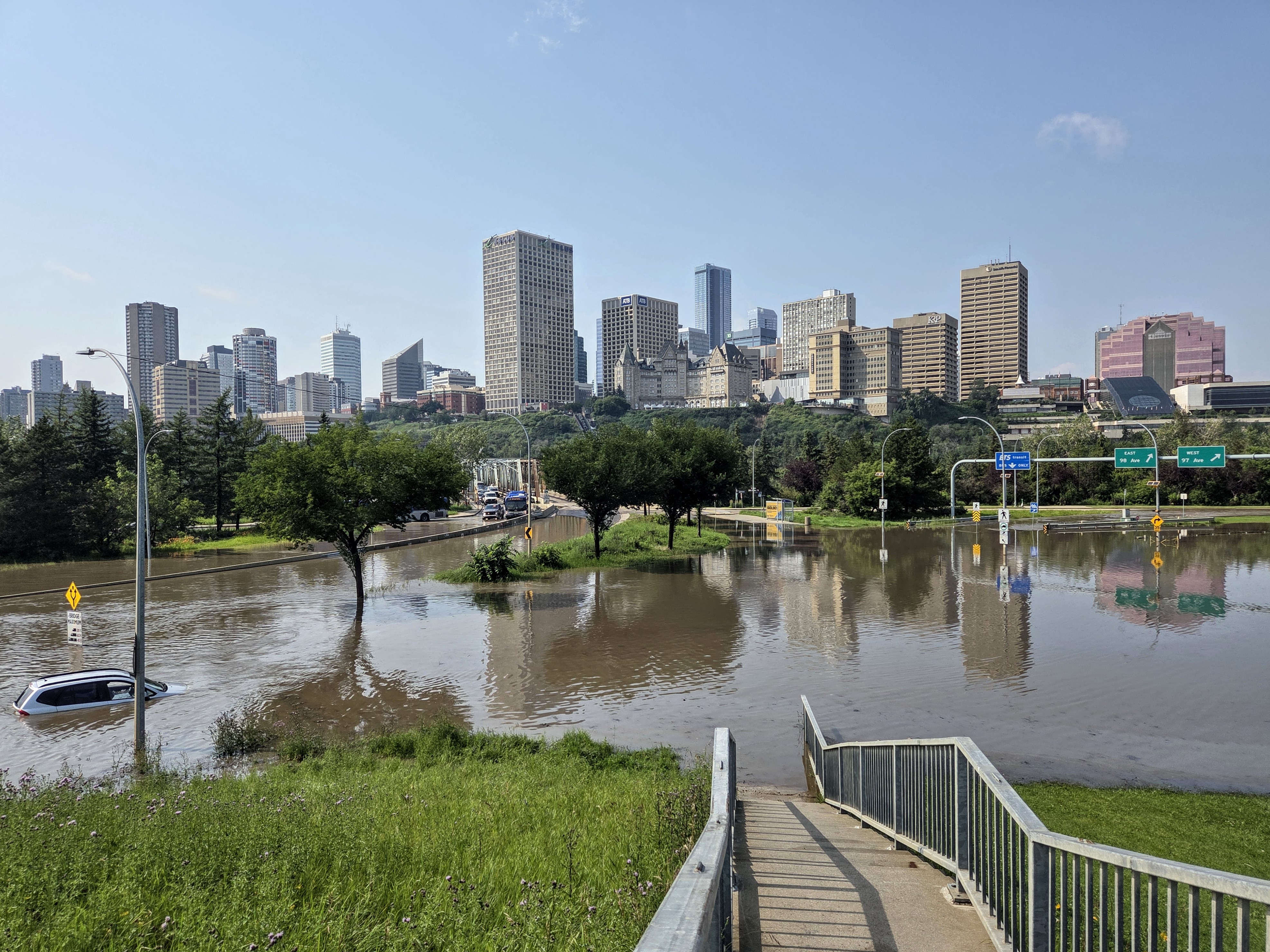 The interchange of Connors Road, Scona Road and 98 Avenue was shut down due to massive flooding from an afternoon storm in Edmonton on Monday, July 27, 2026.