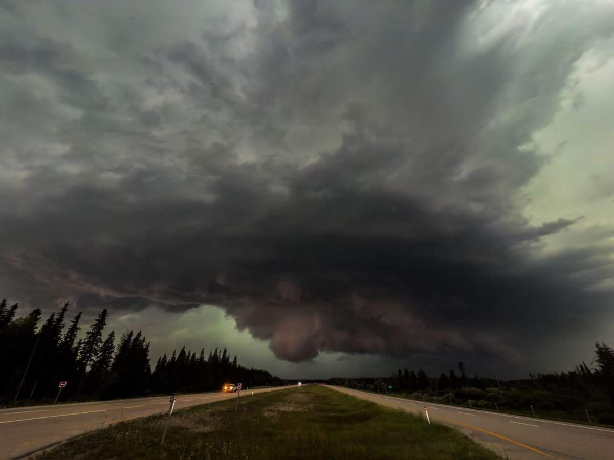 A severe thunderstorm west of Edmonton on Saturday, July 25, 2026.
