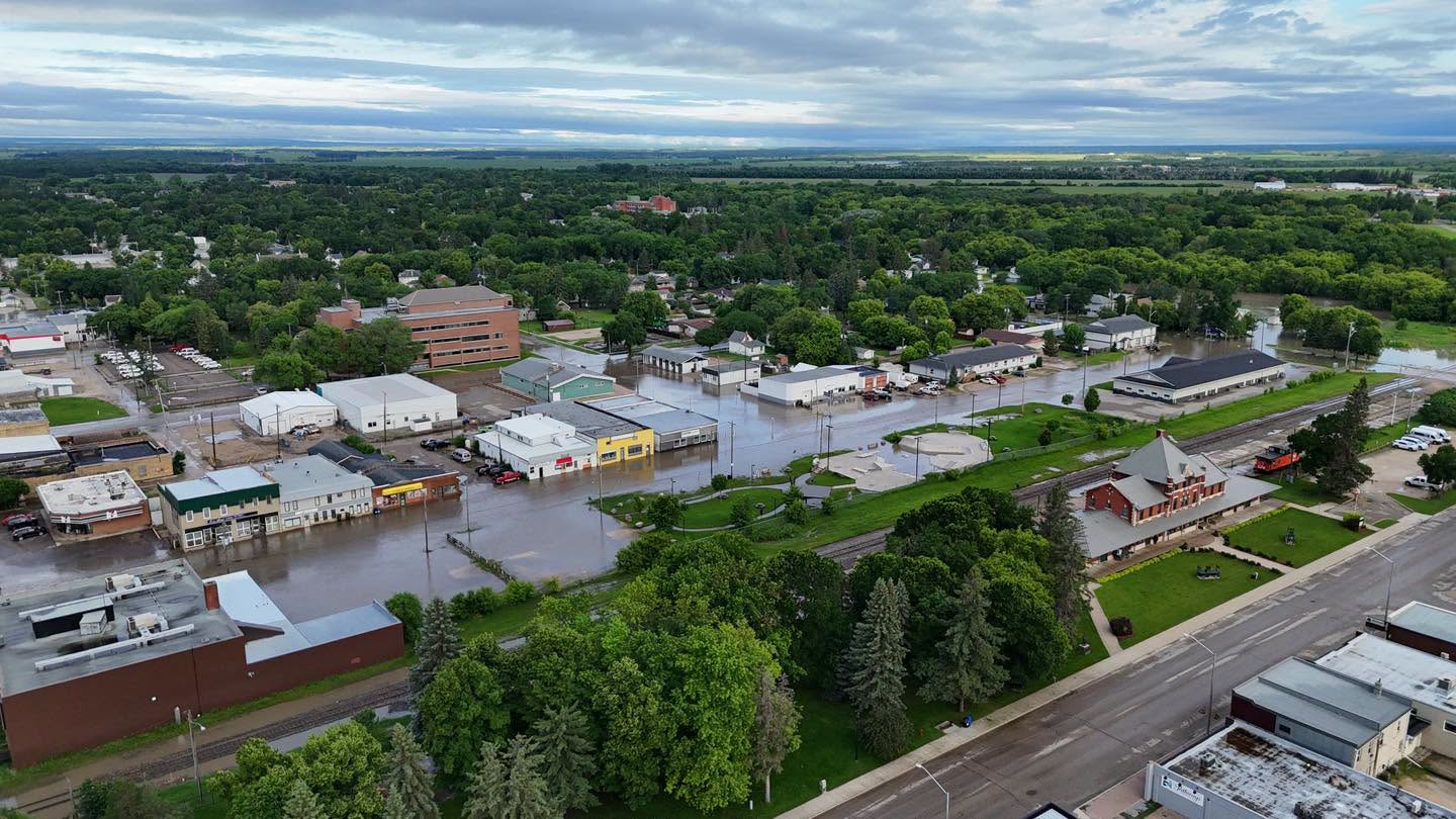 Flooded roads in Dauphin, Man. are pictured.