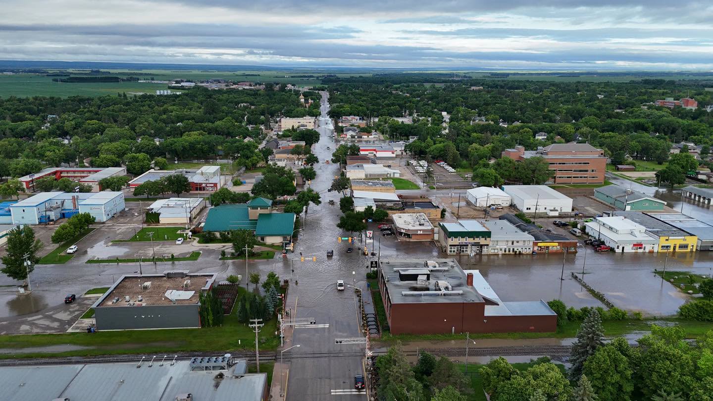 One of Dauphin, Man.'s main streets is pictured flooded after heavy flooding due to rainfall since June 28.