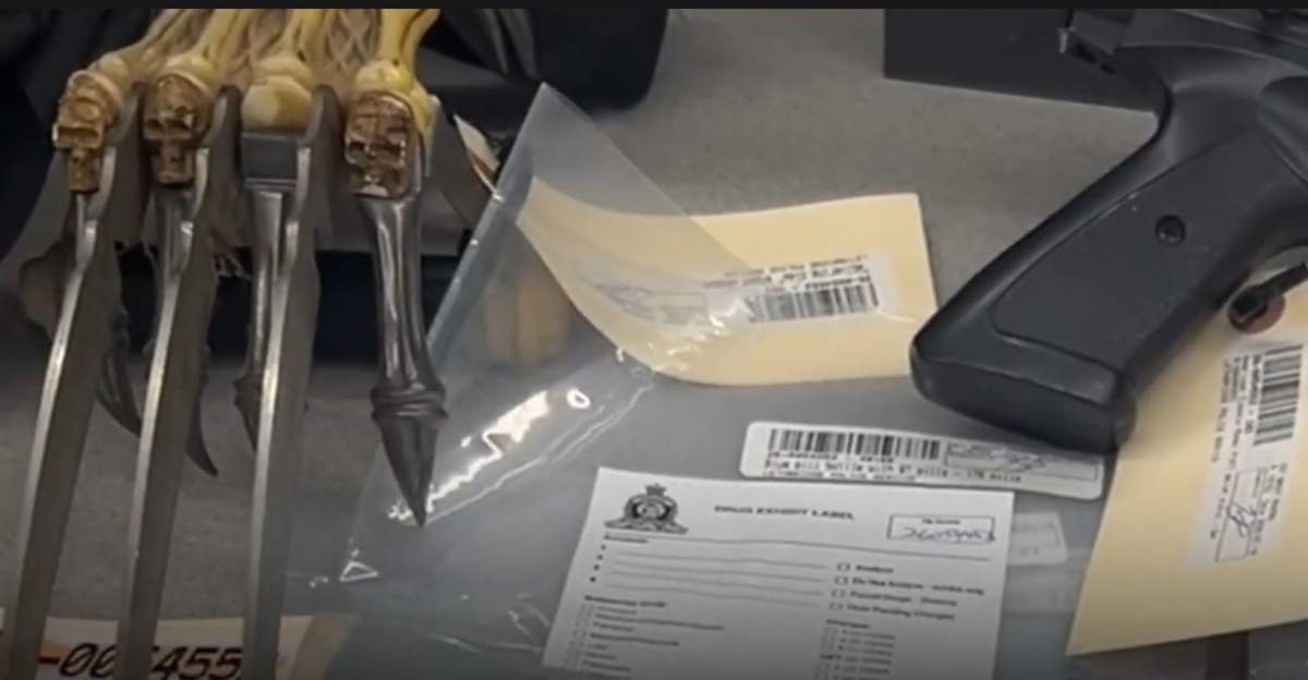 A set of Freddy Kruger-like claws are amongst hundreds of guns, knives and other weapons seized by police during a drug trafficking investigation in Lethbridge.