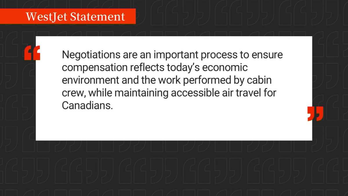Westjet said, in a statement, that it is interested in reaching in working toward a "meaningful collective agreement," and "recognizes the important role cabin crew play in ensuring the safety, comfort and care of our guests on every flight."