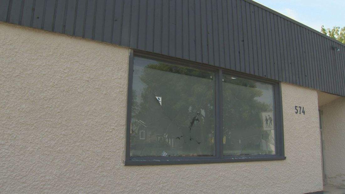 Broken windows were visible at the facility on Thursday, one day after the incident.