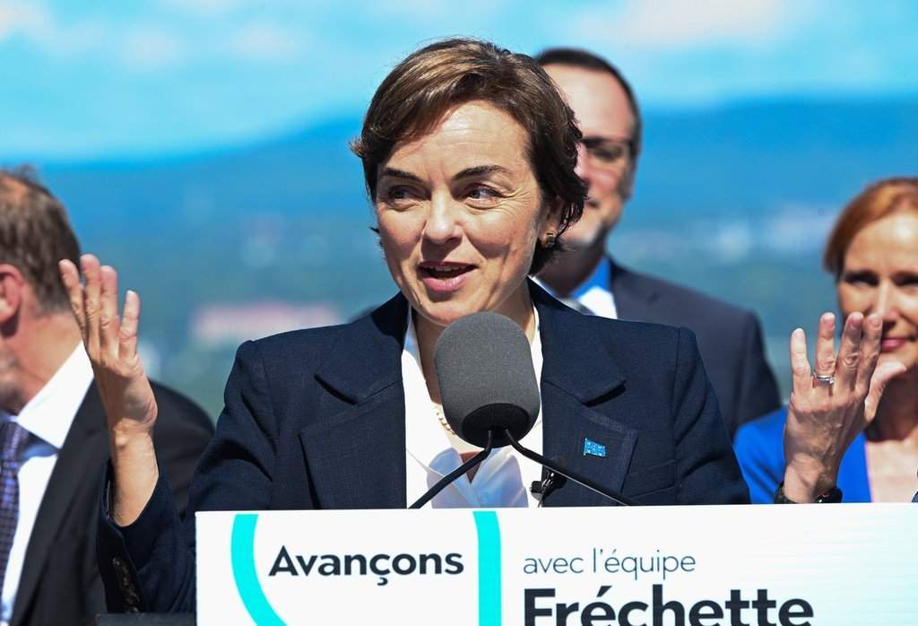 Coalition Avenir Quebec Christine Frechette speaks during a news conference after calling a general election in Quebec City, on Thursday, Aug. 27, 2026.
