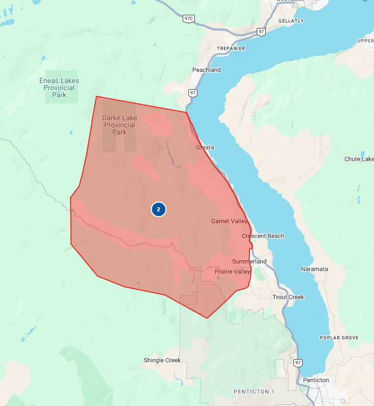 The area in red is under an evacuation order.