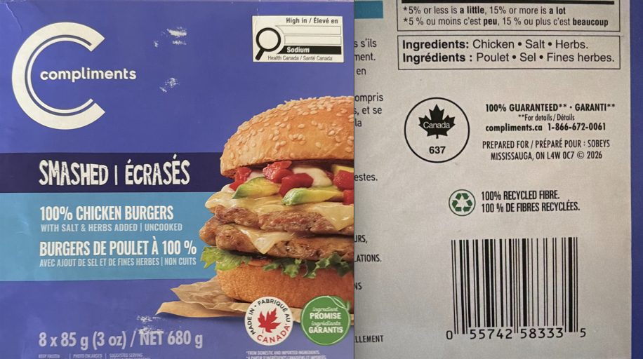 The affected products came in 680-gram packages (eight 85-gram chicken patties) and can be identified by their universal product code: 0 55742 58333 5.