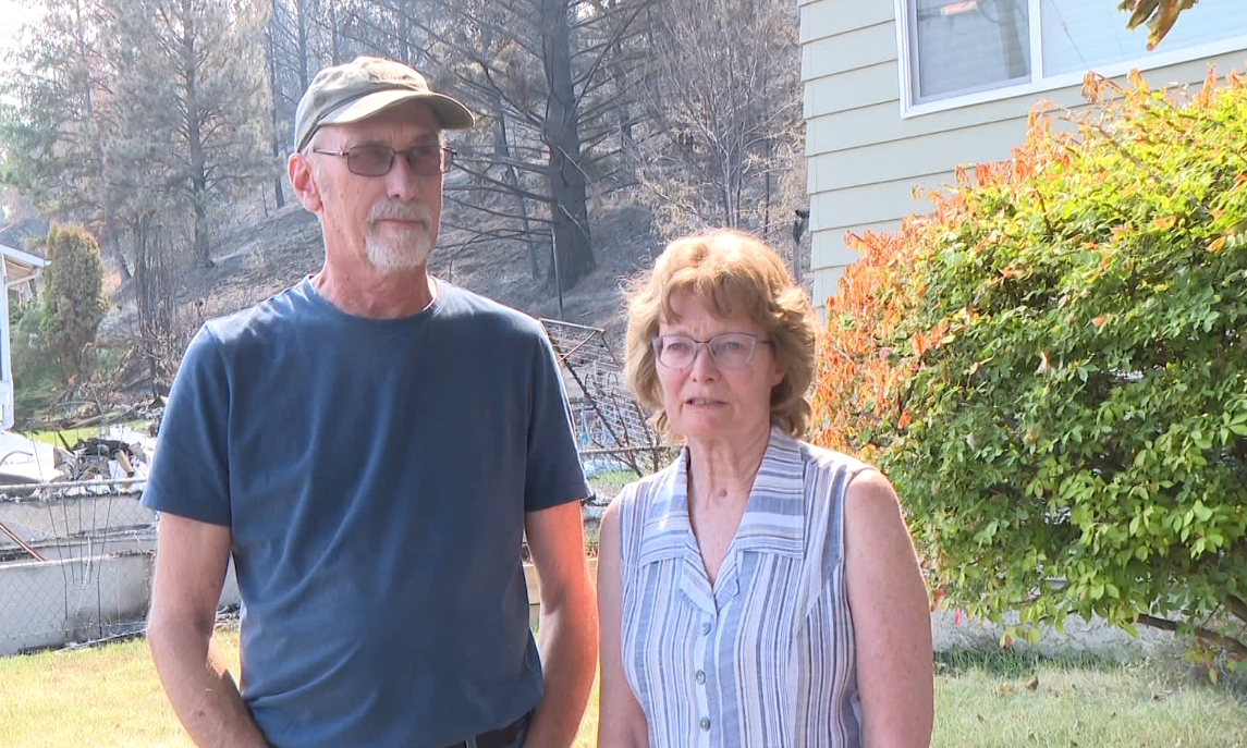 Nan and Rick Cogbill hours after they return to their home in Summerland