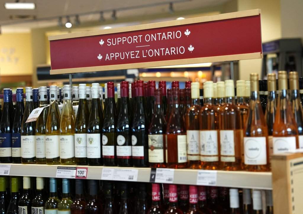 Canadian alcohol is seen at an LCBO store in Ottawa, on Monday, Aug. 17, 2026. THE CANADIAN PRESS/Justin Tang.