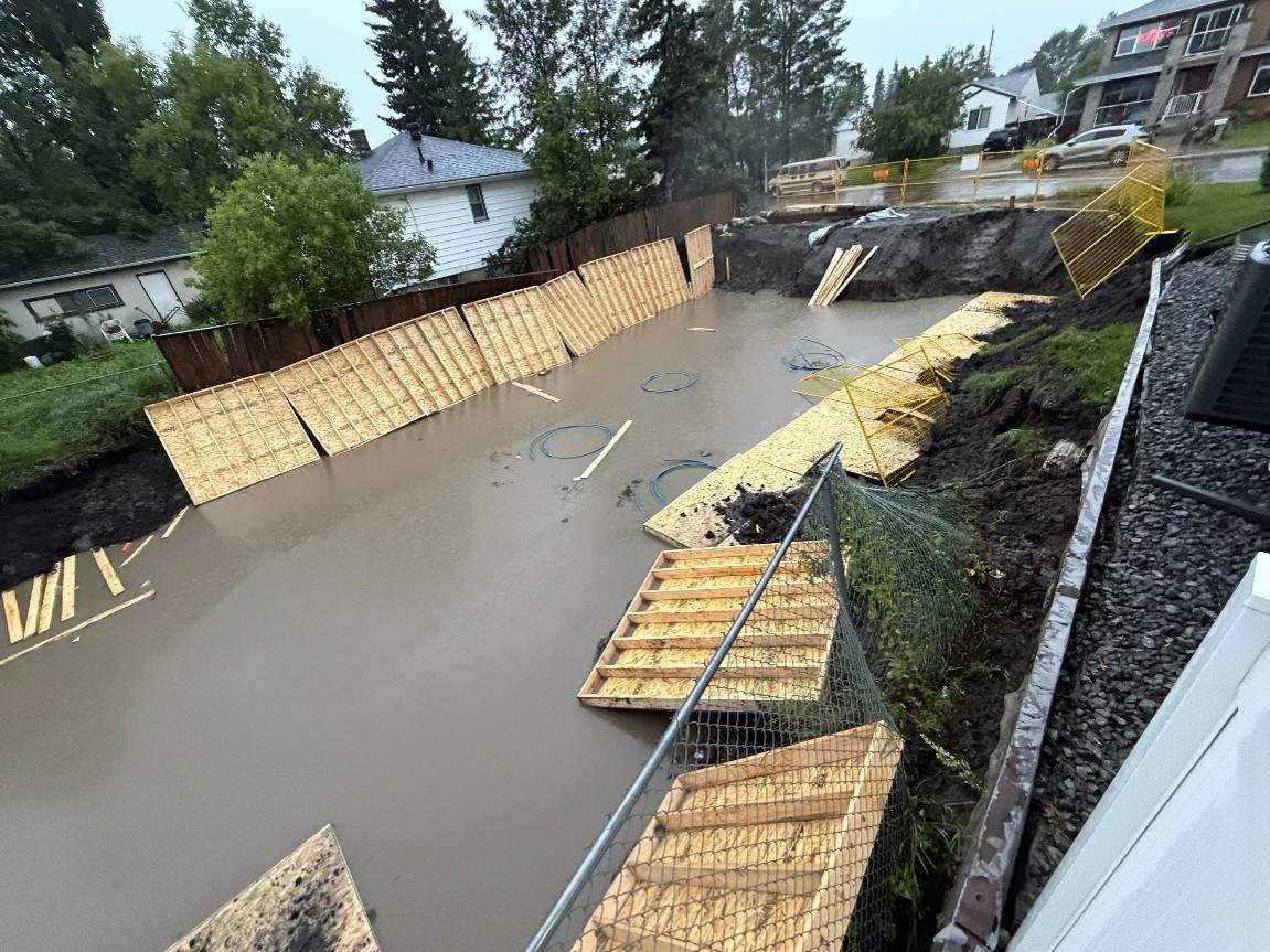 The aftermath of a severe storm at an excavation site in the Glenwood Neighbourhood in Edmonton.