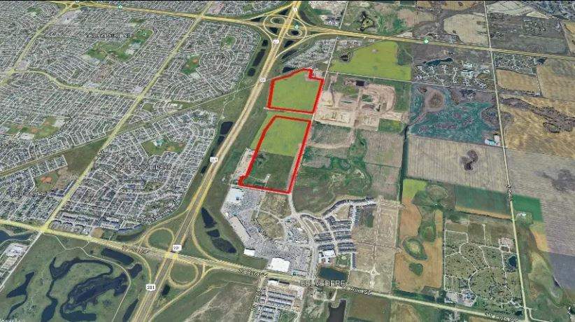 The two new neighbourhoods of Hollins and Halstead are being built north of the East Hills shopping area in Calgary.