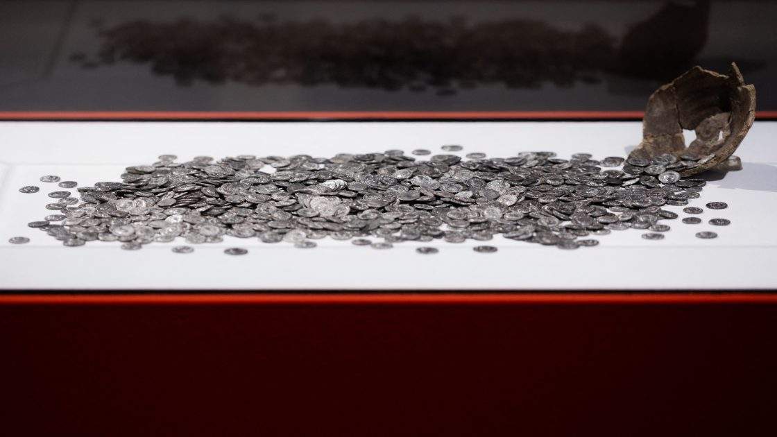 FILE – Roman coins are on display at the LVR State Museum in Bonn, Germany, Tuesday Sept. 22, 2026.