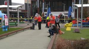 The aftermath of an incident involving a vehicle at Tsawwassen Mills Mall in Delta B.C. on Wednesday, Sept. 30.