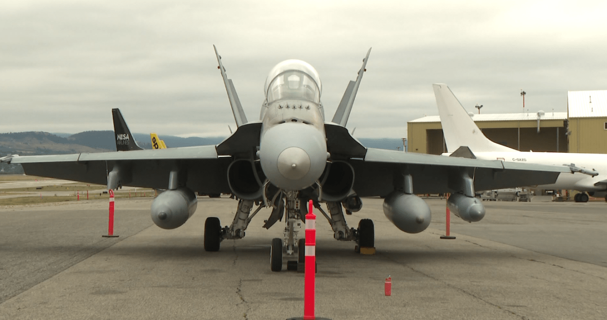 A Canadian fighter jet in Kelowna to show what kind of planes new recruits will be working on if they choose to become aircraft mechanics for the military. The military has lots of types of aircraft, including search-and-rescue helicopters and surveillance aircraft.