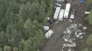 The encampment is seen from the air.