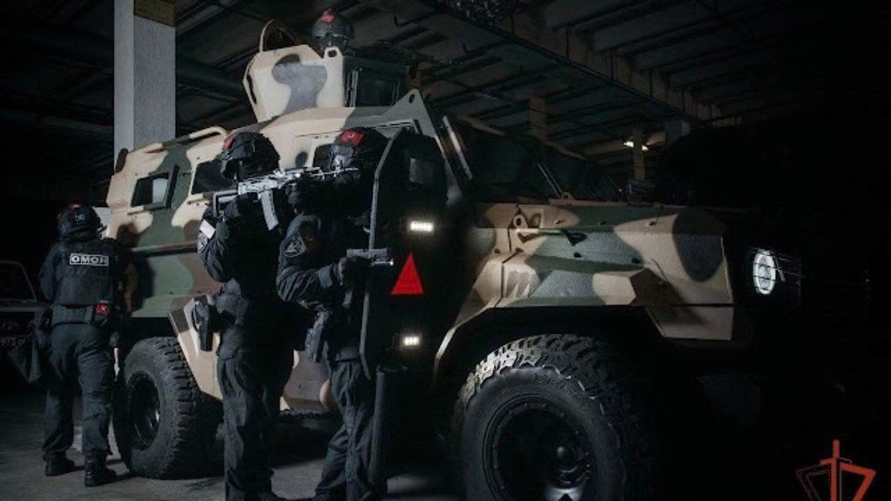 Russian National Guard in 2025 with what an expert said appeared to be a Streit Group armoured vehicle.