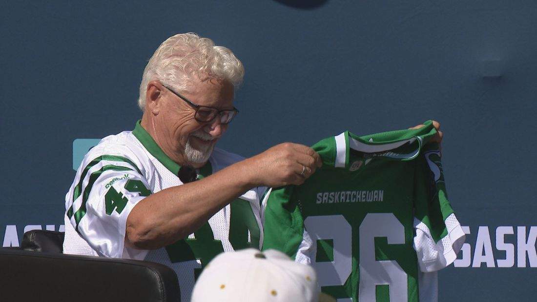 Putland also received a jersey at his tailgate celebration Wednesday.