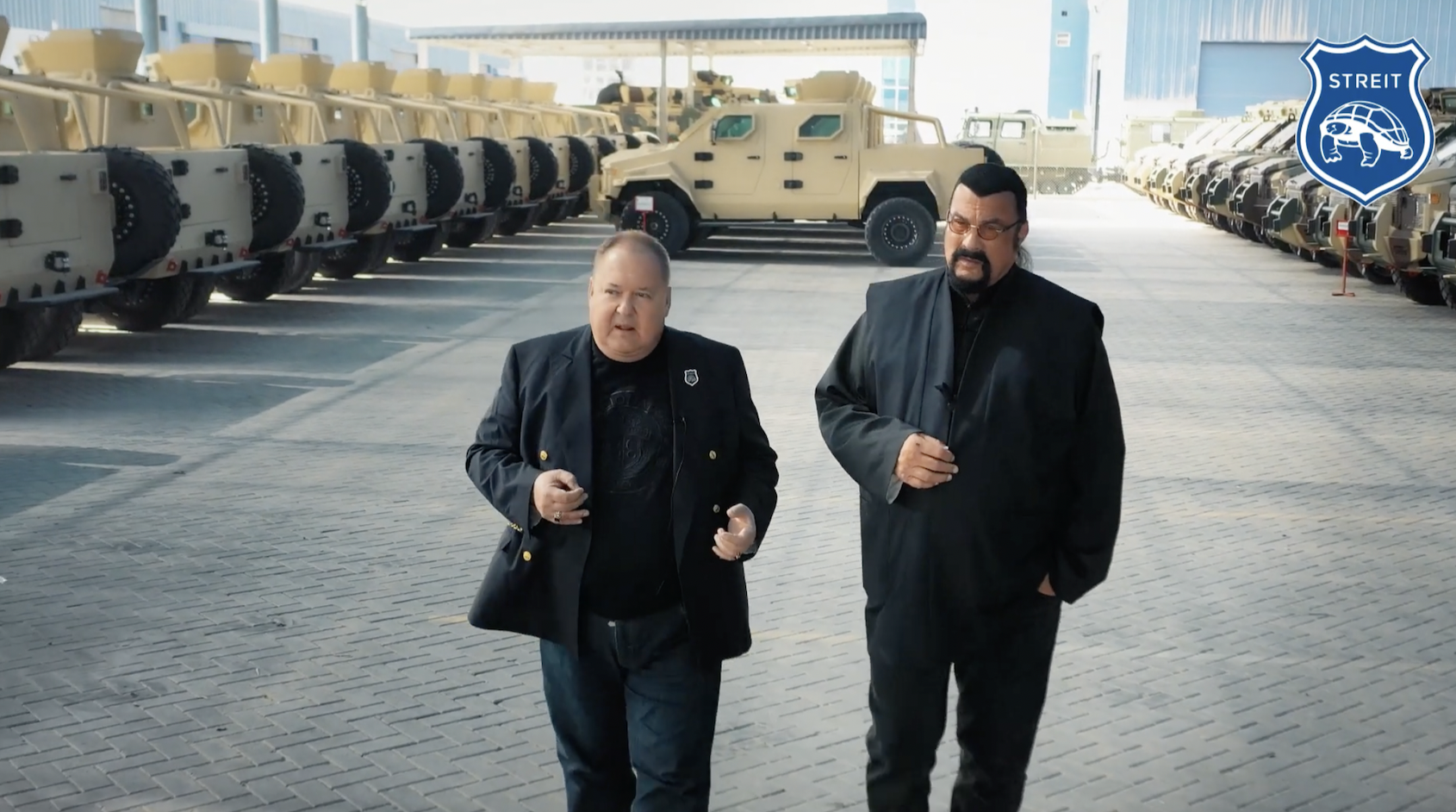 Streit Group video shows CEO Gherman Goutorov, left, with brand ambassador Steven Seagal.