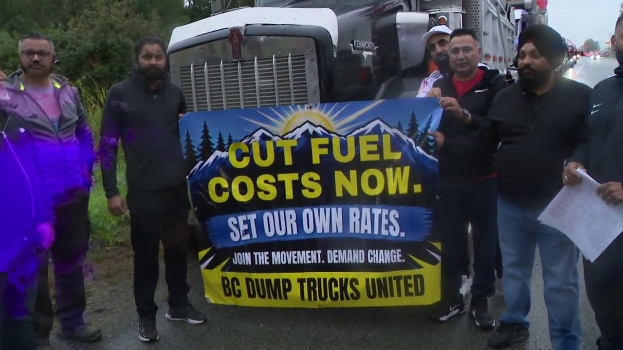 B.C. truck drivers protest high diesel prices: ‘We work for free right now’