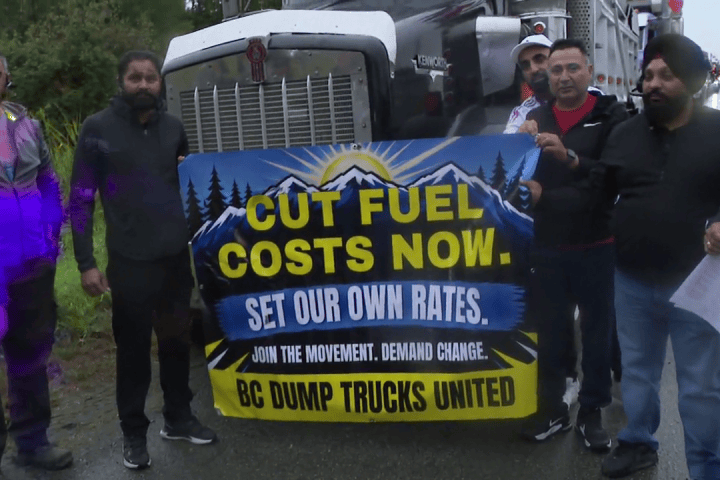 B.C. truck drivers protest high diesel prices: ‘We work for free right now’
