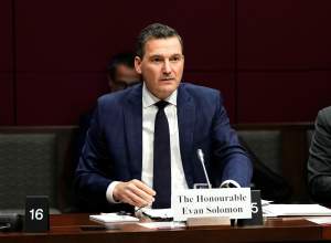 Minister of Artificial Intelligence and Digital Innovation Evan Solomon prepares to appear before the Senate Committee on Social Affairs, Science and Technology at the Senate of Canada Building in Ottawa, on Thursday, Oct. 22, 2026. THE CANADIAN PRESS/Justin Tang