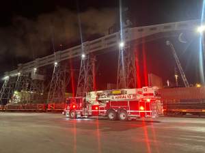 Fire crews responded at around 7:15 p.m. on Oct. 26, 2026 to a report of visible flames at the grain elevator in Halifax.